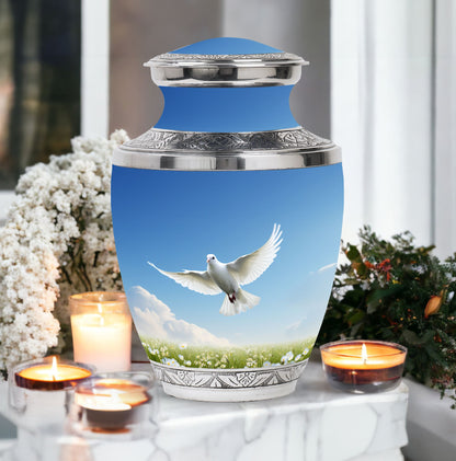 3-inch Dove Urn for ashes, classic design in aluminium.