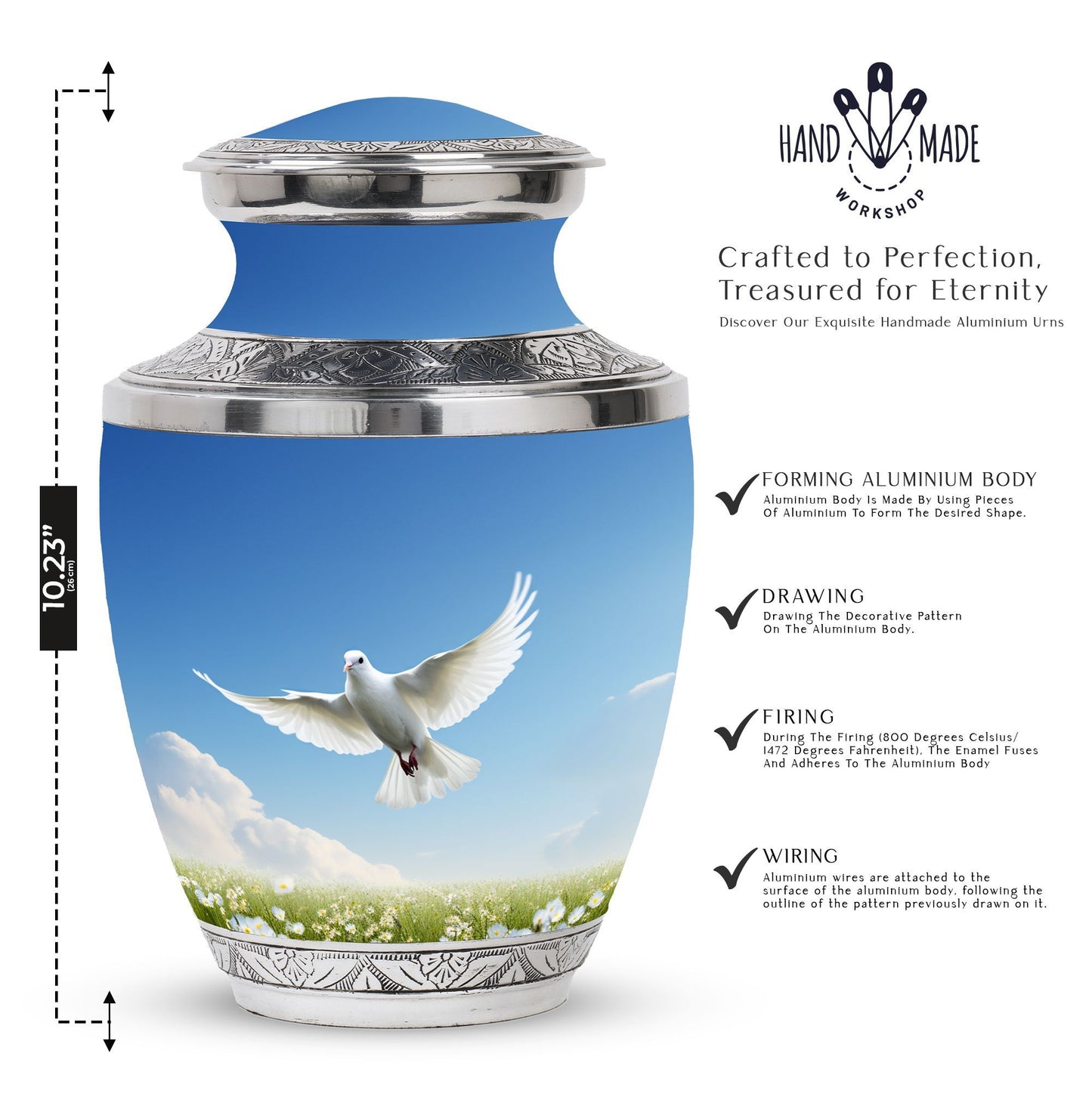 3-inch Dove Urn for ashes, classic design in aluminium.