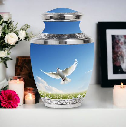 3-inch Dove Urn for ashes, classic design in aluminium.