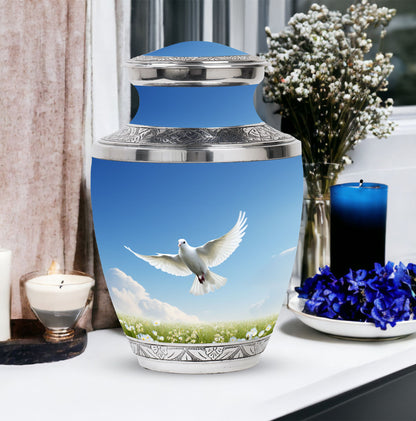 3-inch Dove Urn for ashes, classic design in aluminium.