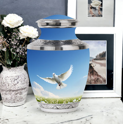 3-inch Dove Urn for ashes, classic design in aluminium.