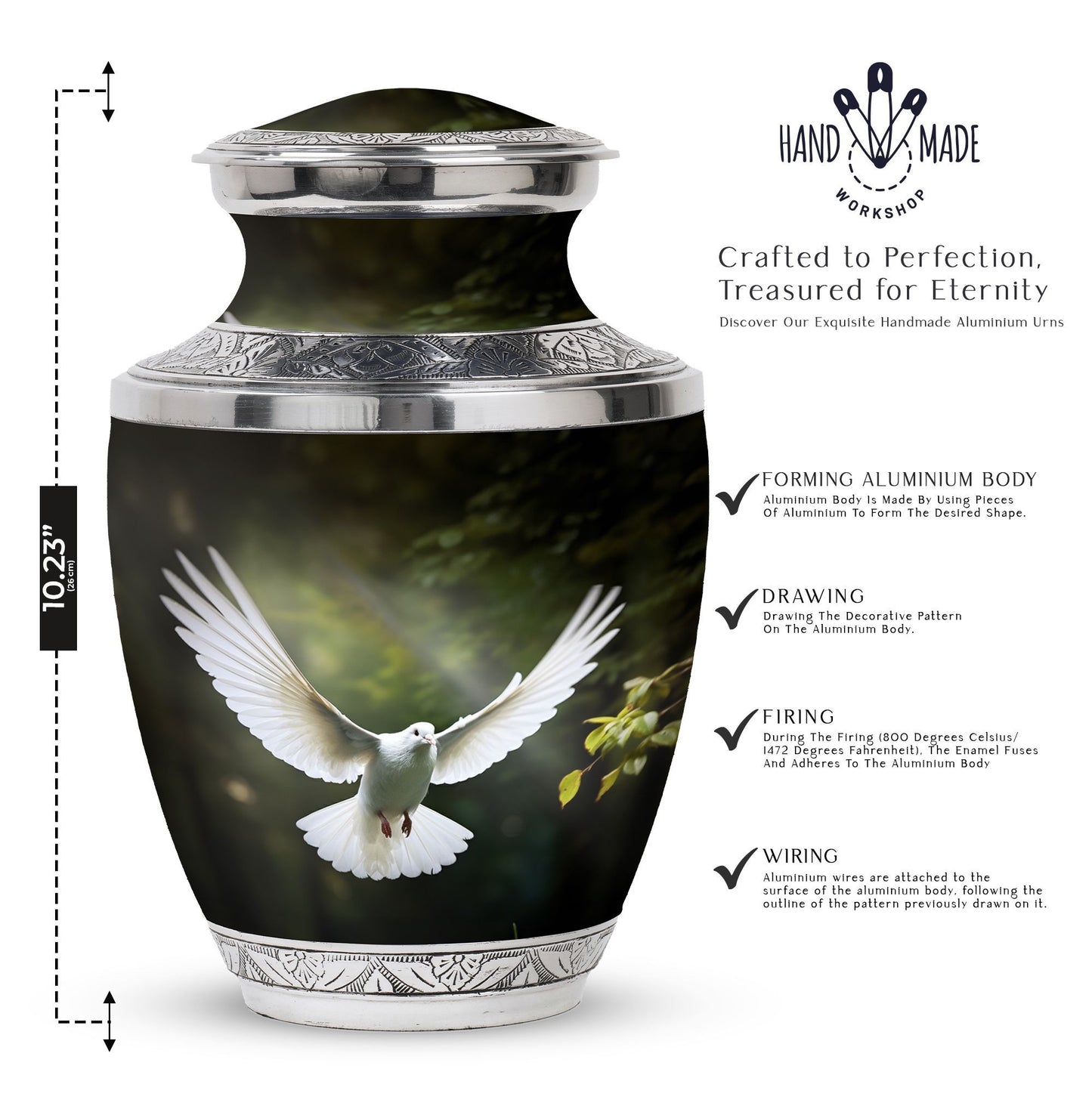 Classic 3-inch aluminium Dove Urn, a large memorial urn.