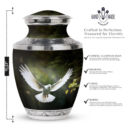 Classic 3-inch aluminium Dove Urn, a large memorial urn.