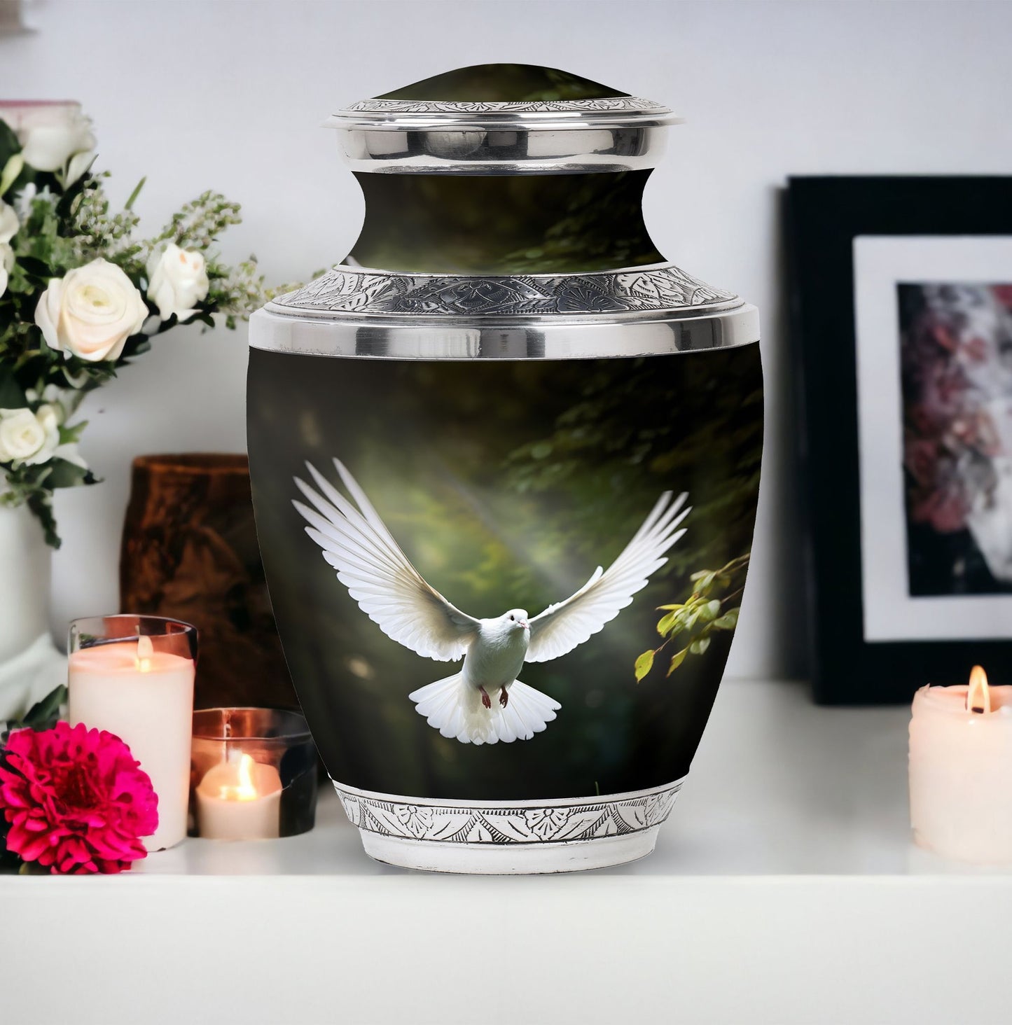 Classic 3-inch aluminium Dove Urn, a large memorial urn.