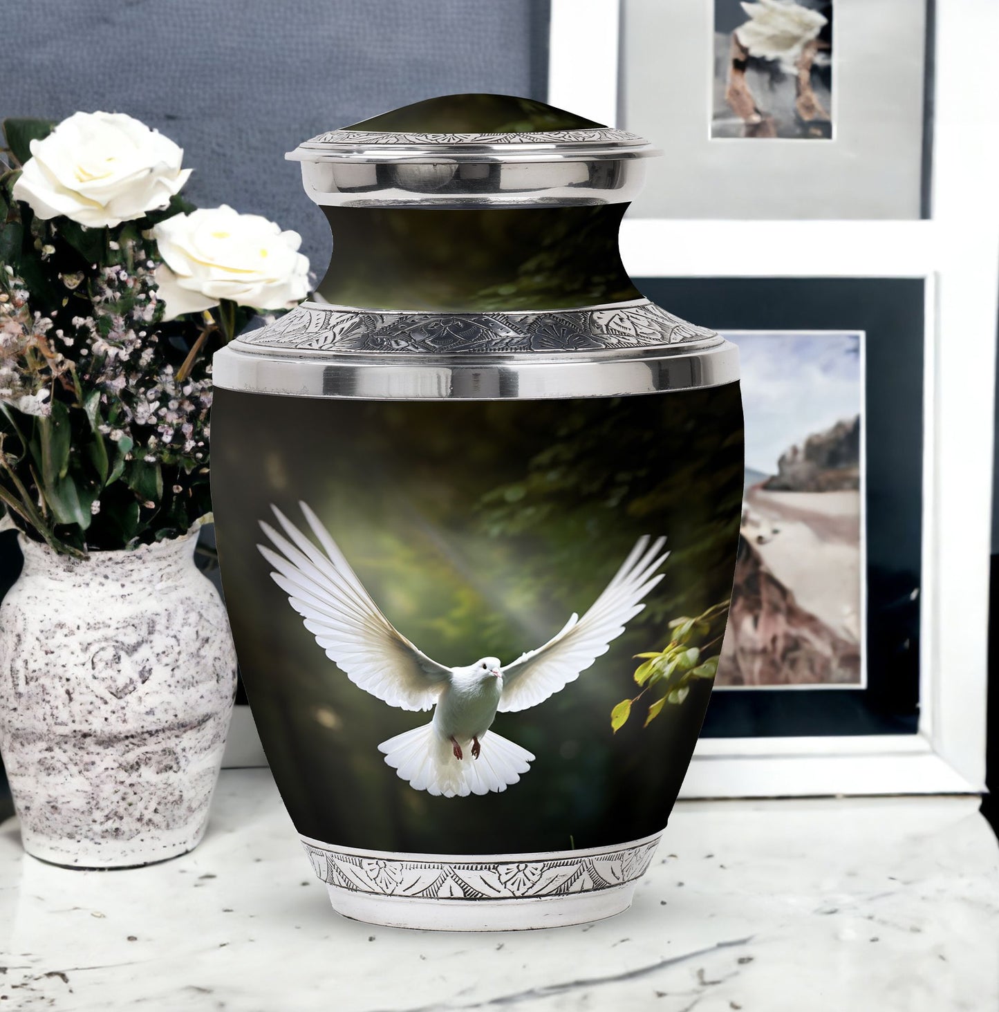 Classic 3-inch aluminium Dove Urn, a large memorial urn.