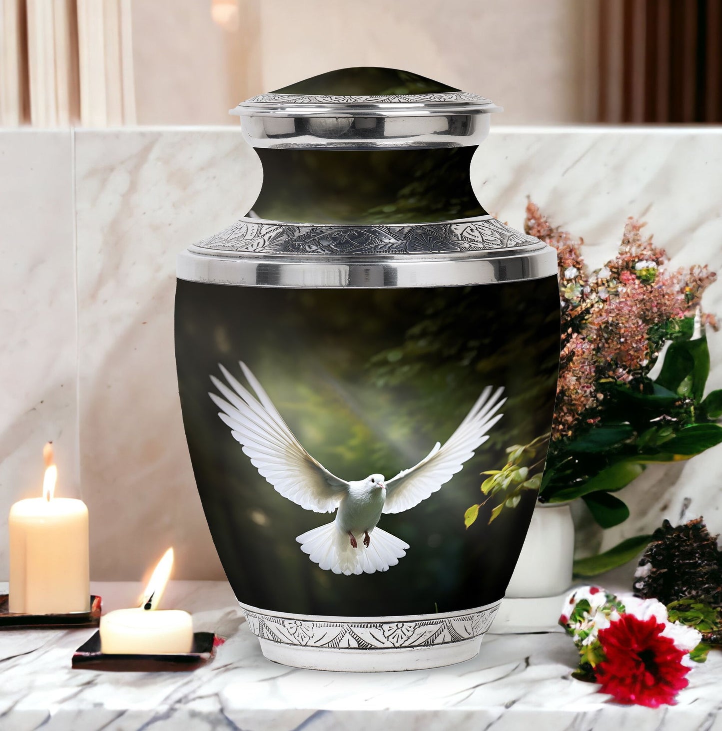 Classic 3-inch aluminium Dove Urn, a large memorial urn.