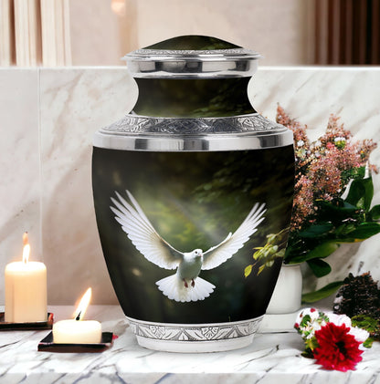 Classic 3-inch aluminium Dove Urn, a large memorial urn.