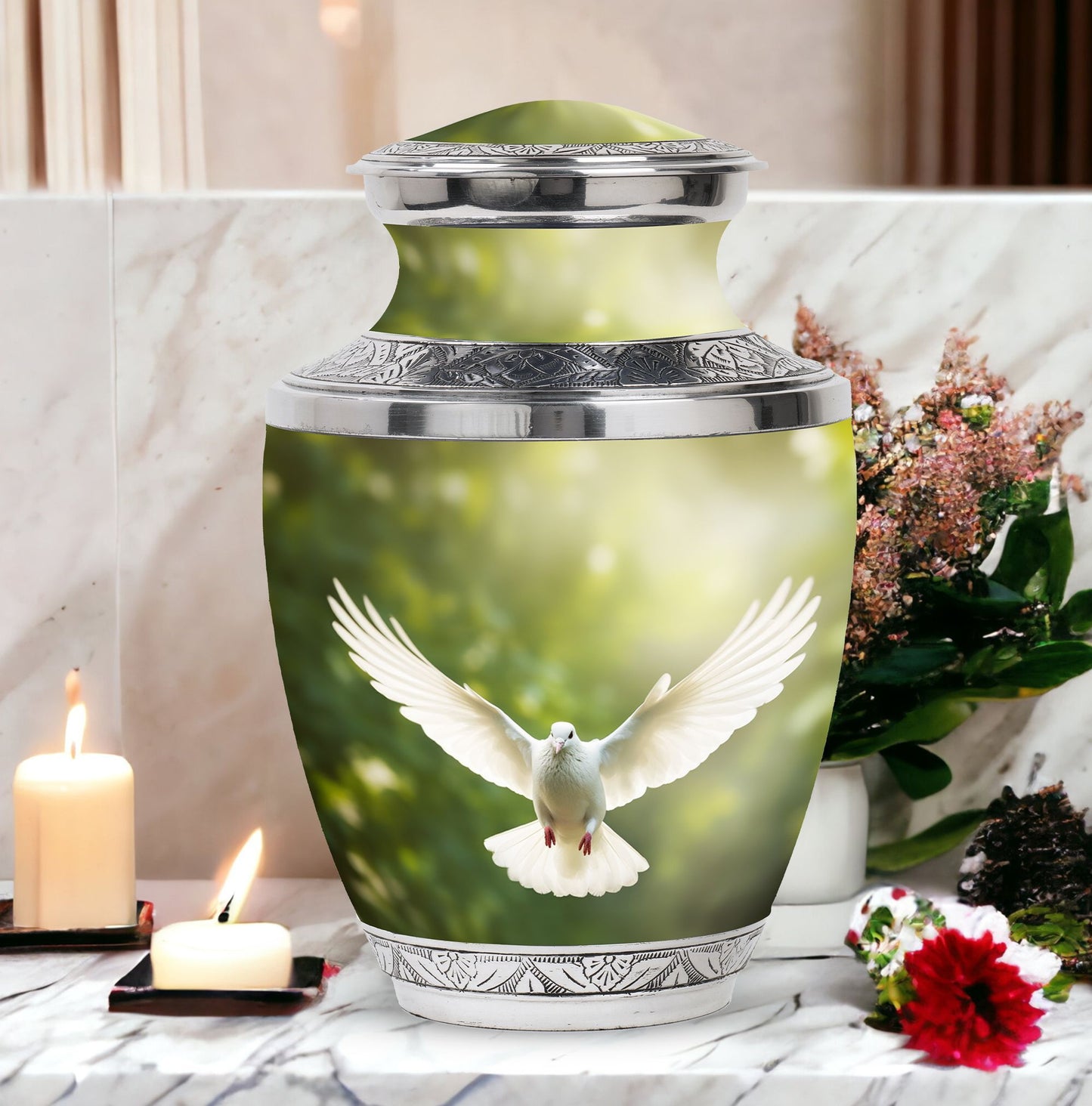 Classic Dove Cremation Urn, Large Aluminium Unique Urn for.