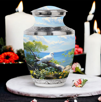 3 Inch Dove Memorial Urn, Classic Aluminium Urn for Human Ashes.