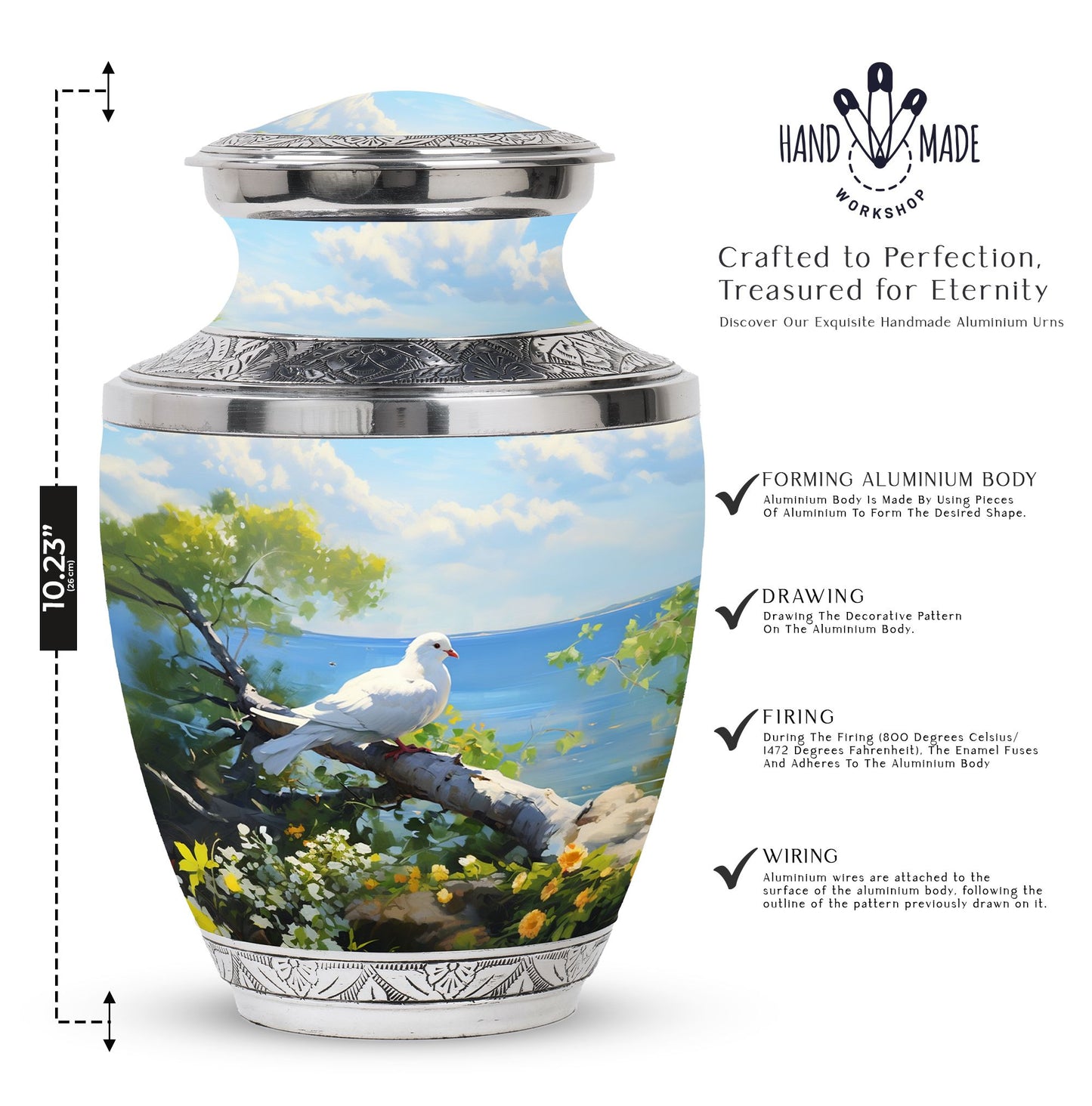 3 Inch Dove Memorial Urn, Classic Aluminium Urn for Human Ashes.