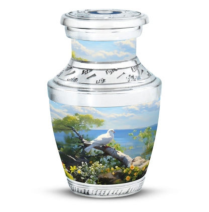 3 Inch Dove Memorial Urn, Classic Aluminium Urn for Human Ashes.