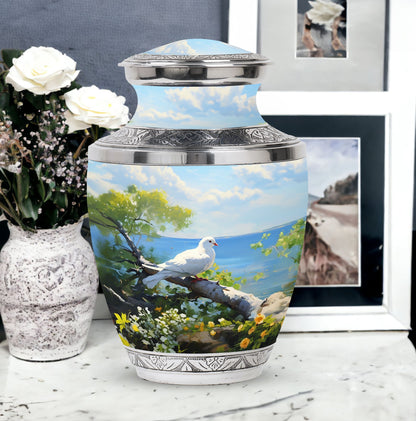 3 Inch Dove Memorial Urn, Classic Aluminium Urn for Human Ashes.