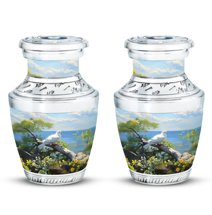 3 Inch Dove Memorial Urn, Classic Aluminium Urn for Human Ashes.