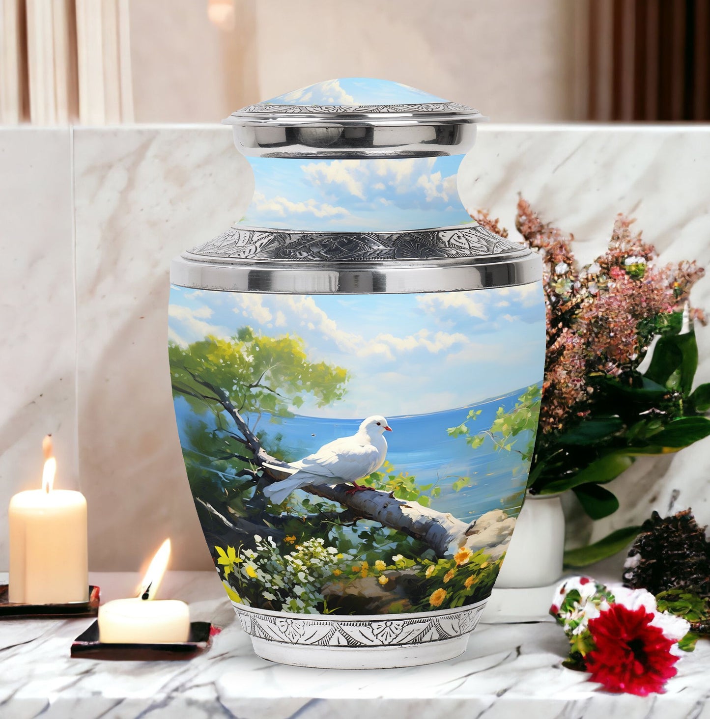 3 Inch Dove Memorial Urn, Classic Aluminium Urn for Human Ashes.