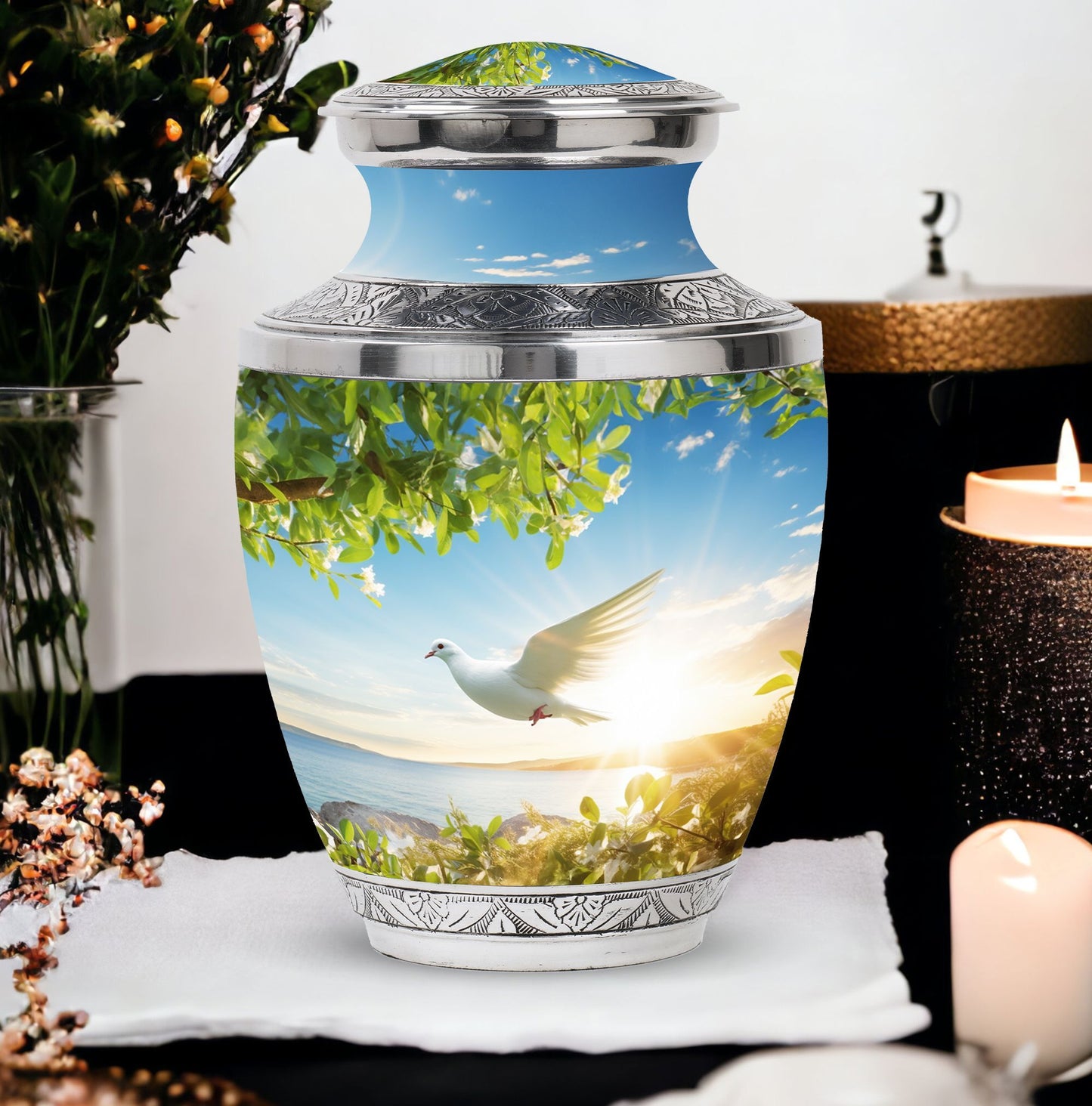 Classic 3 Inch Dove Urn, Aluminum Memorial Urn