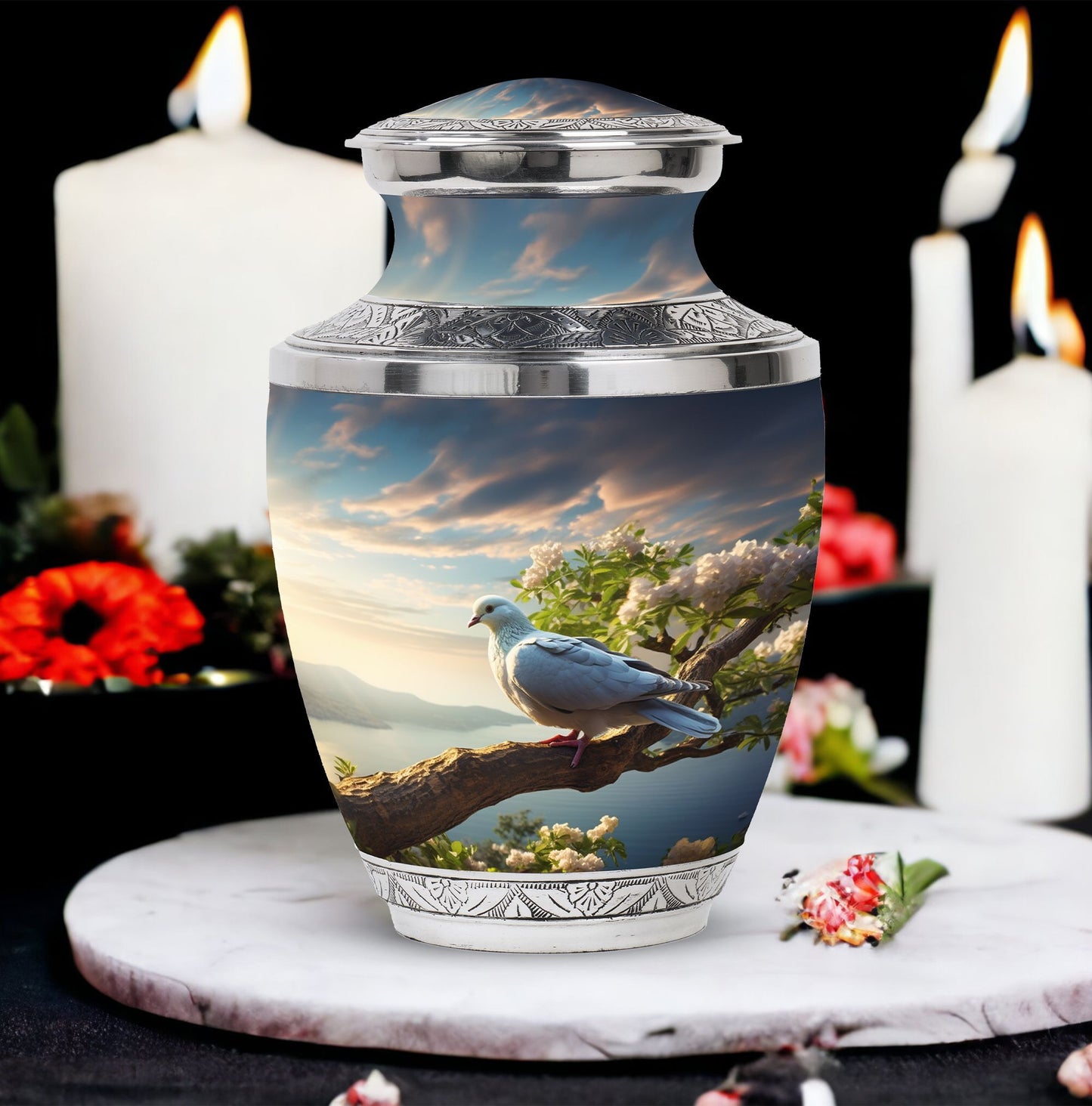Three Inch Dove Urn, classic cremation container.