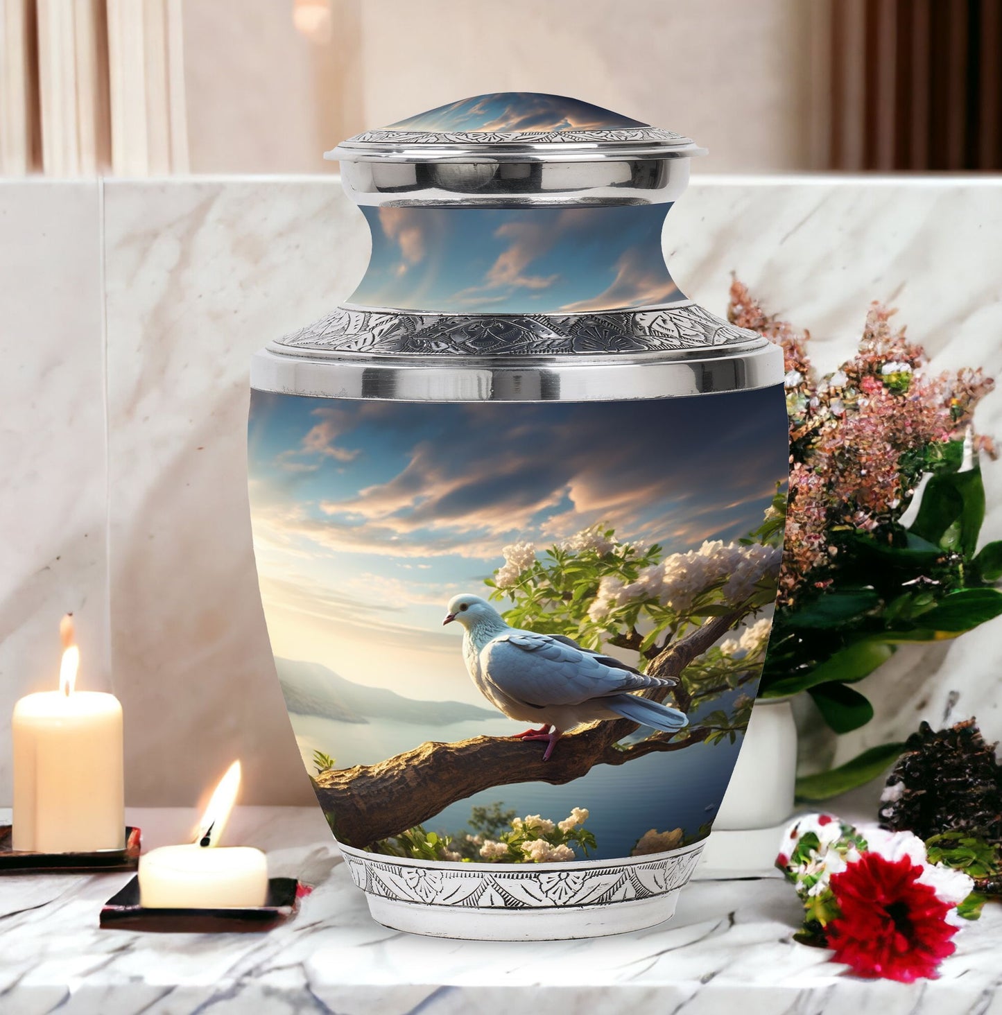 Three Inch Dove Urn, classic cremation container.