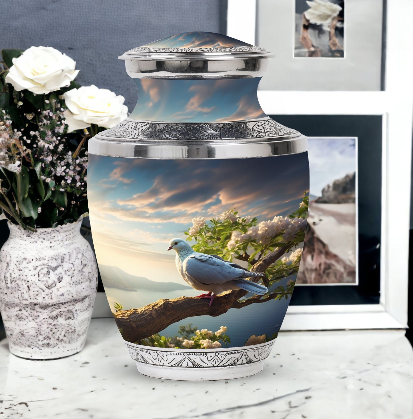 Three Inch Dove Urn, classic cremation container.