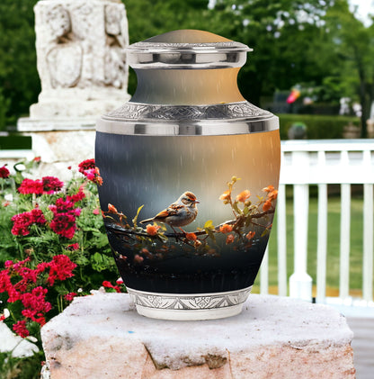 Classic 3-inch Red Sparrow urn for mom's ashes.
