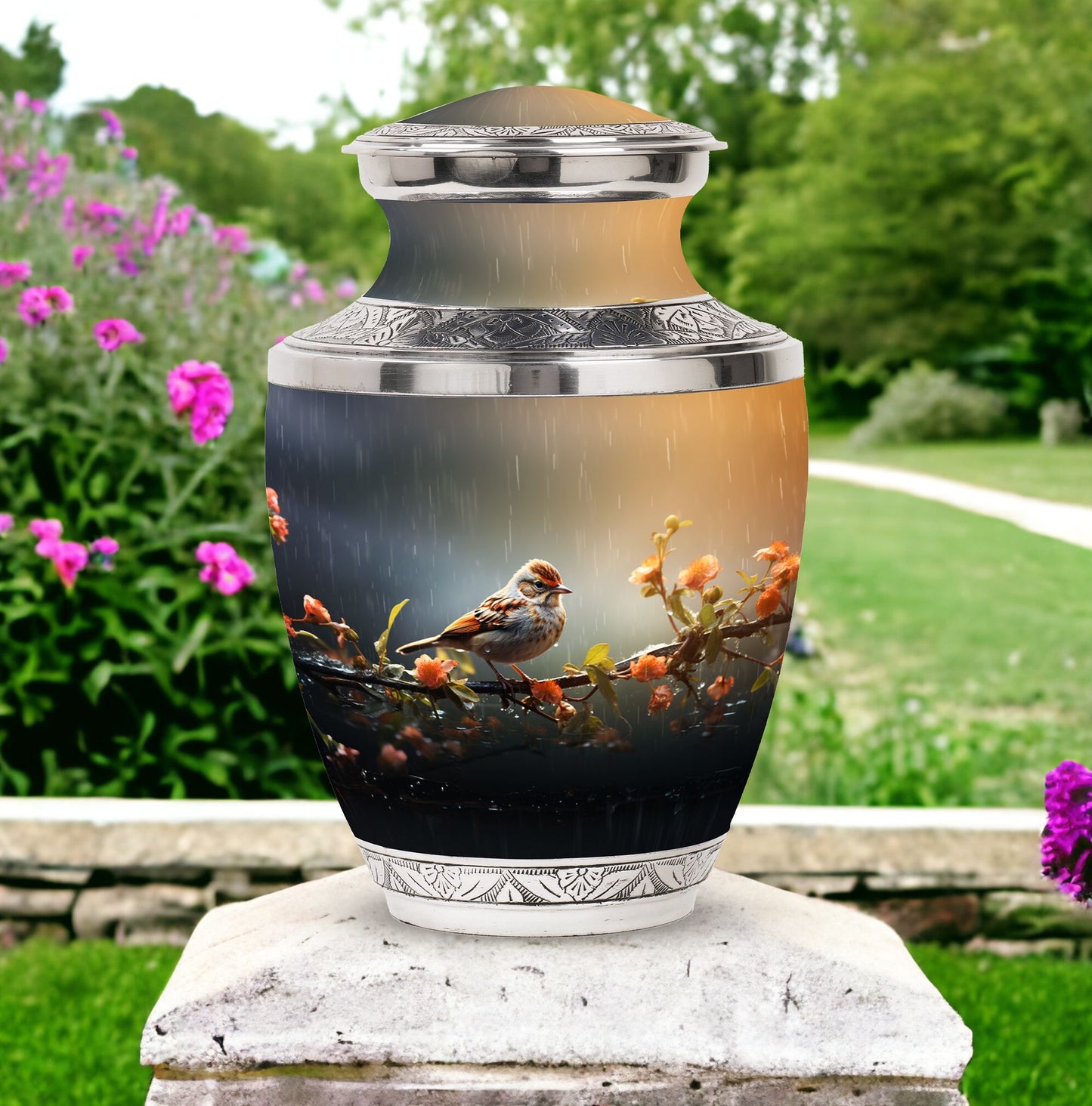 Classic 3-inch Red Sparrow urn for mom's ashes.