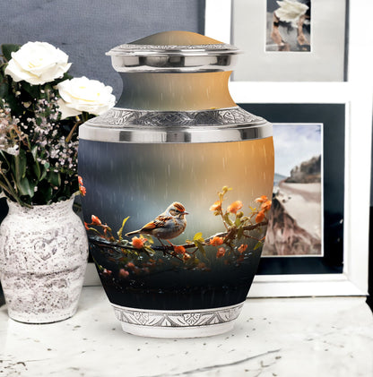Classic 3-inch Red Sparrow urn for mom's ashes.