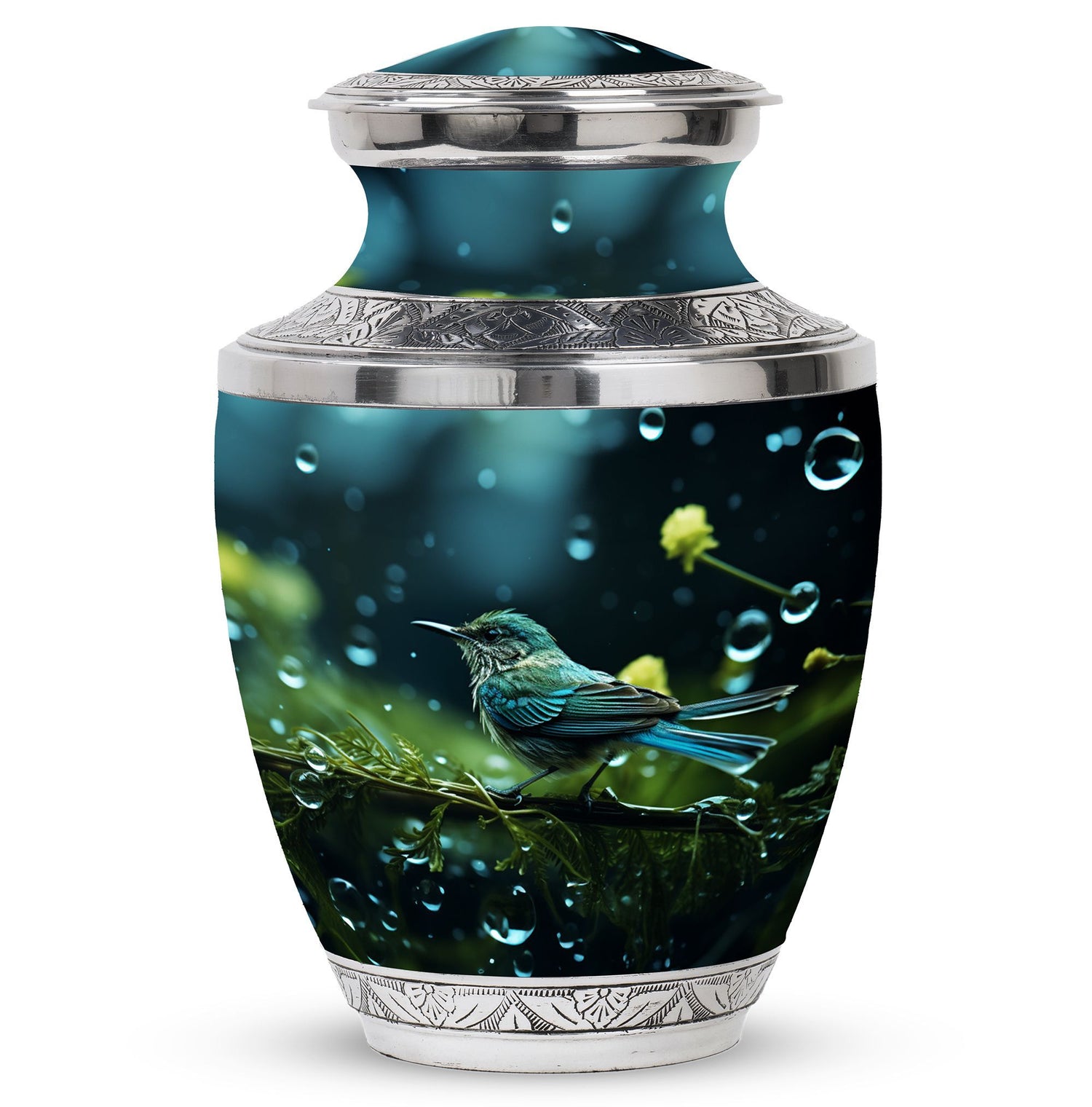 Green Sparrow Cremation Urn, Classic Large Urn for Mother.