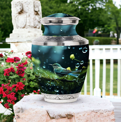 Green Sparrow Cremation Urn, Classic Large Urn for Mother.