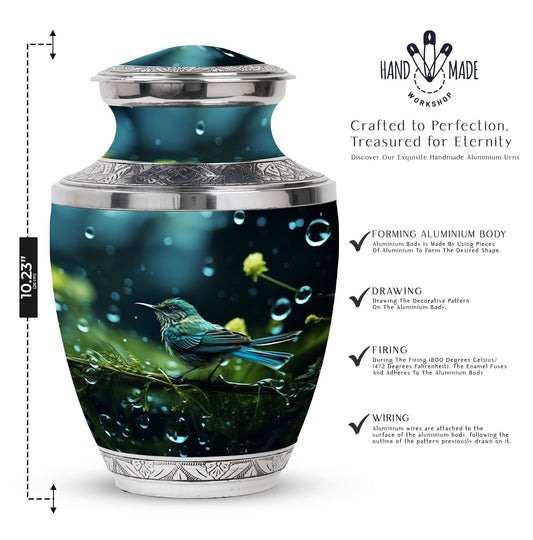 Green Sparrow Cremation Urn, Classic Large Urn for Mother.