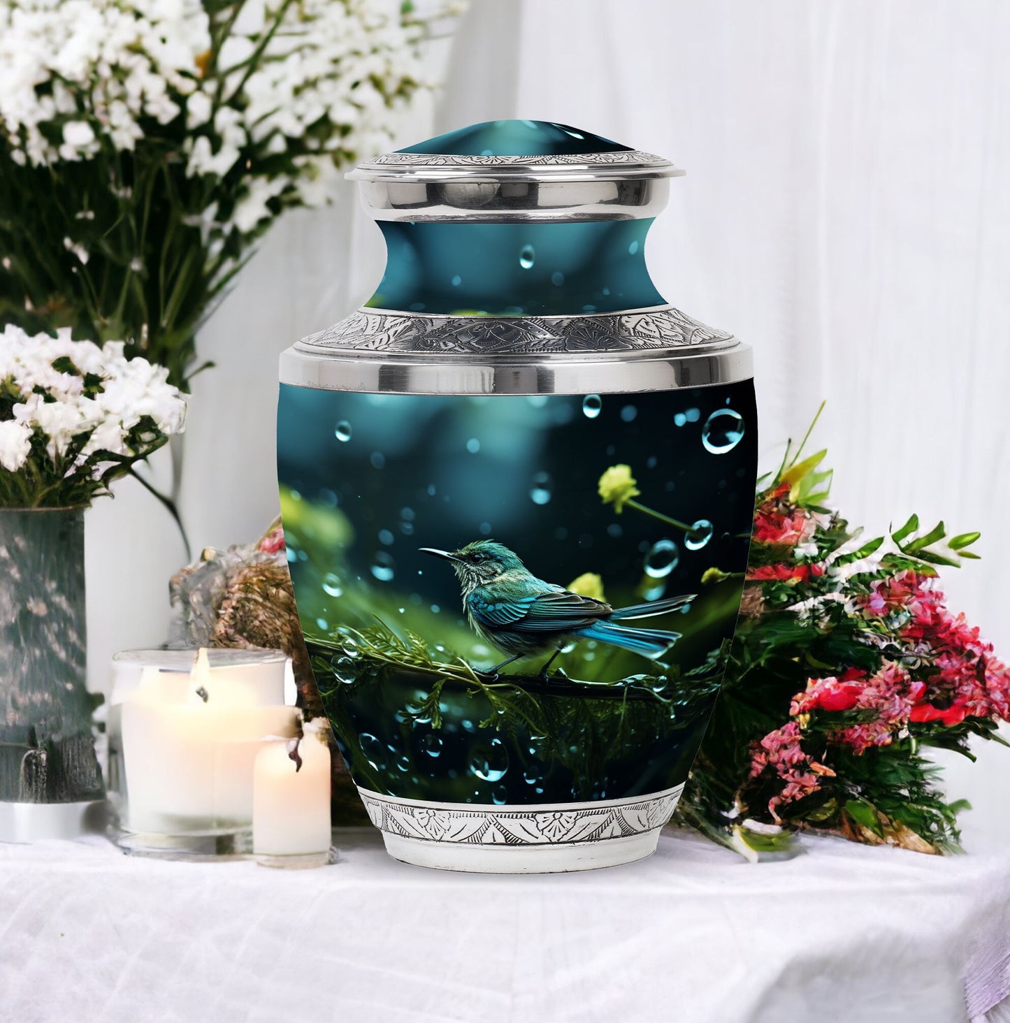 Green Sparrow Cremation Urn, Classic Large Urn for Mother.