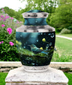 Green Sparrow Cremation Urn, Classic Large Urn for Mother.