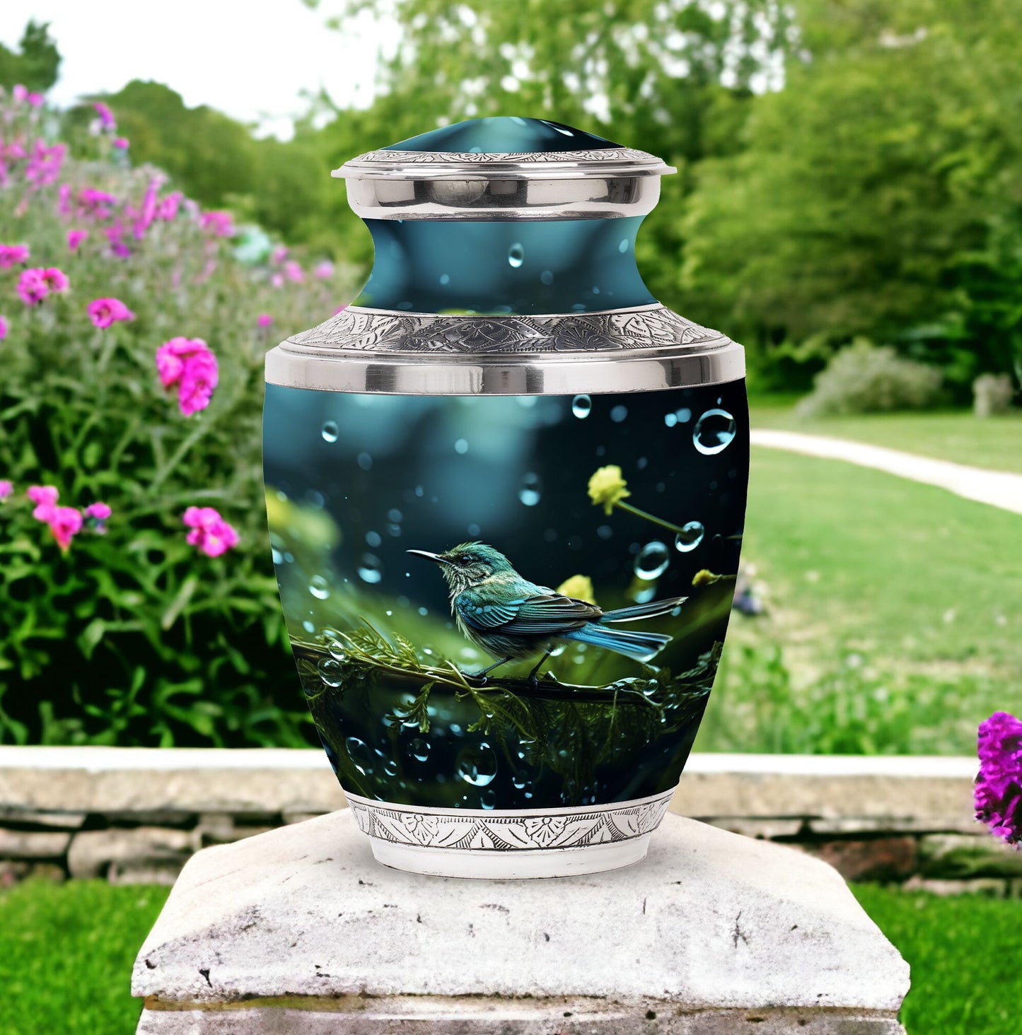 Green Sparrow Cremation Urn, Classic Large Urn for Mother.