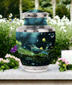 Green Sparrow Cremation Urn, Classic Large Urn for Mother.