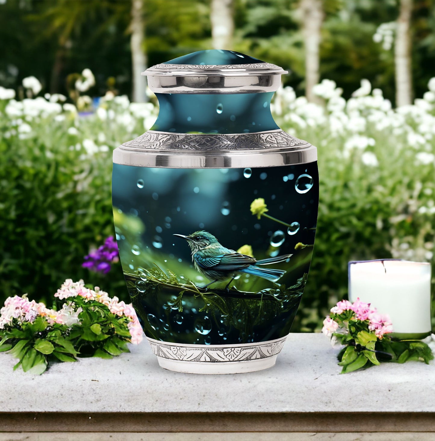 Green Sparrow Cremation Urn, Classic Large Urn for Mother.