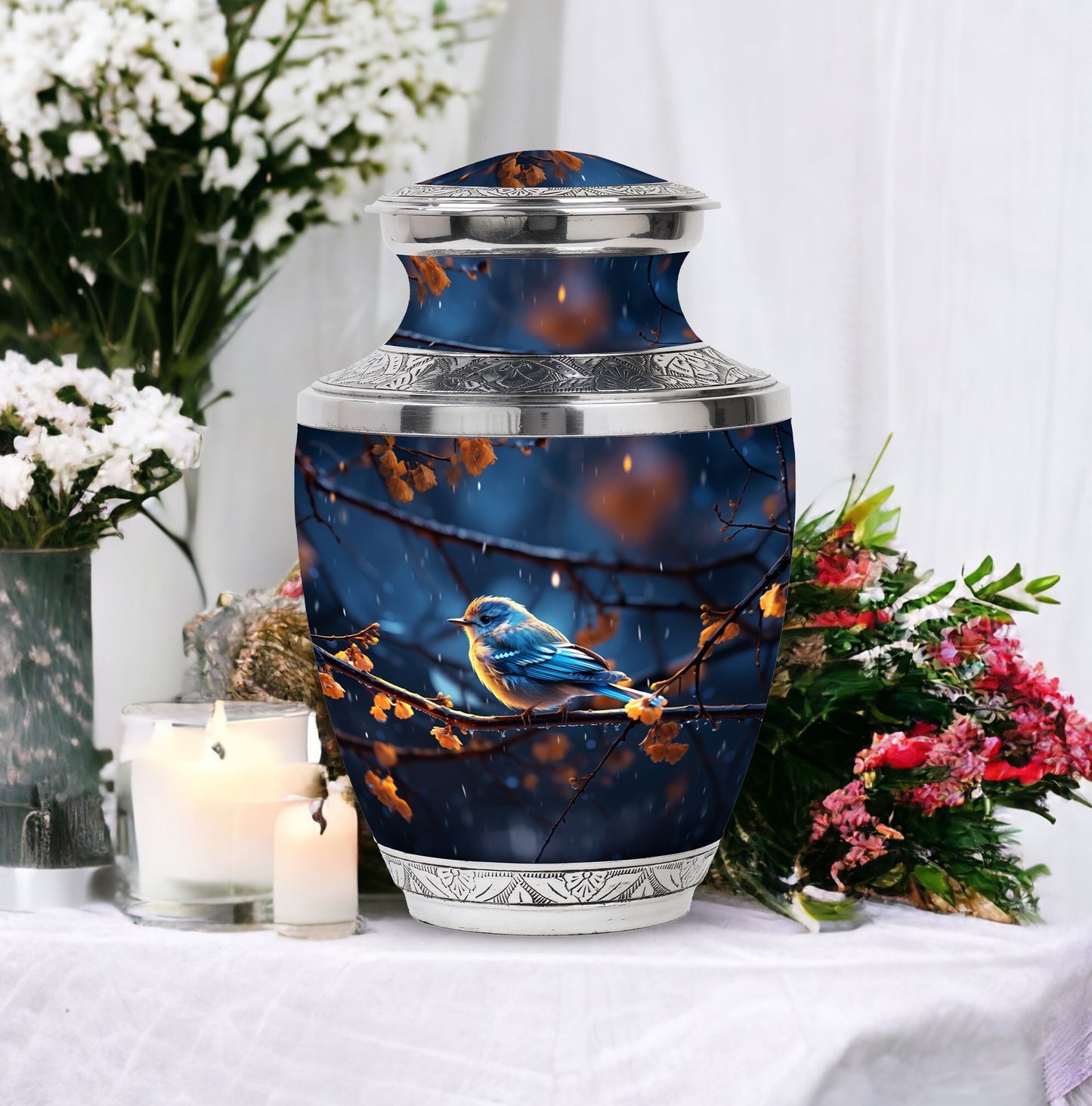 3 inch Red Sparrow Aluminium Urn for Human Ashes