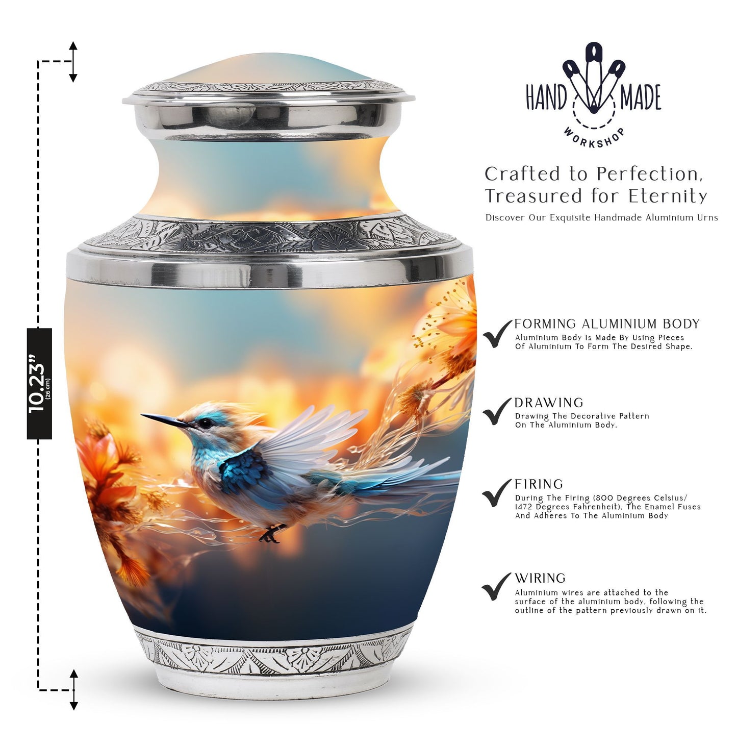 Classic 3 inch sparrow urn for ashes, made of aluminium