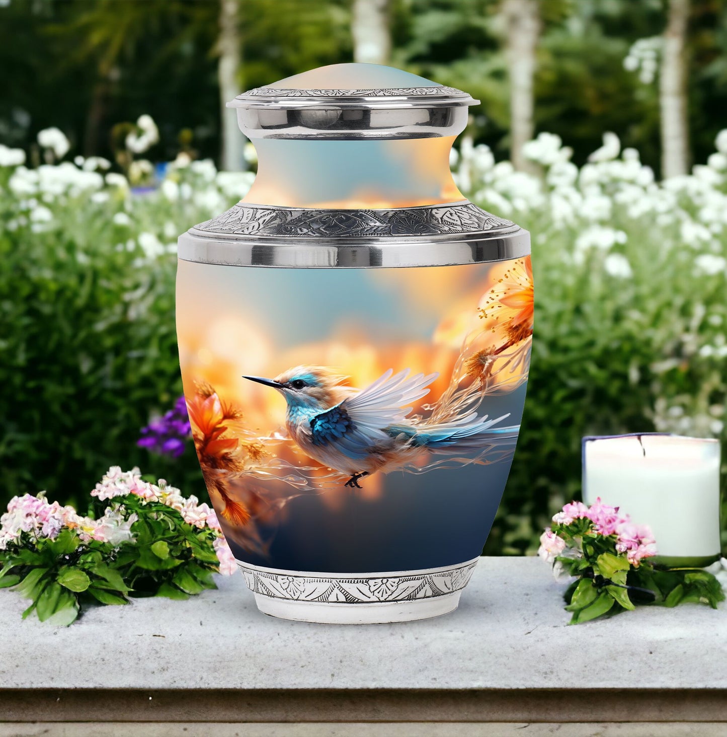 Classic 3 inch sparrow urn for ashes, made of aluminium