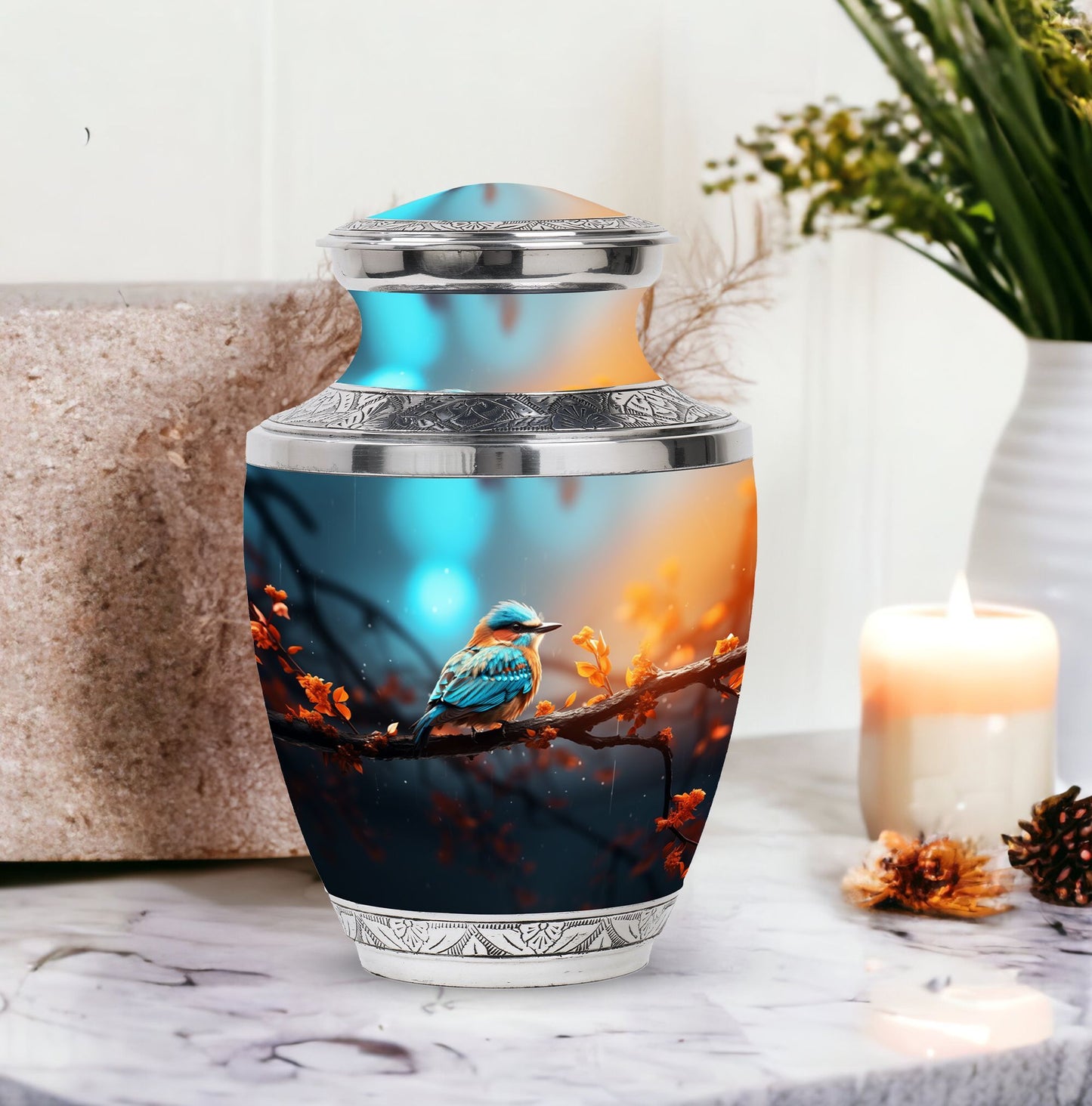 Colorful Sparrow Urn, 3-inch large Aluminium Classic urn