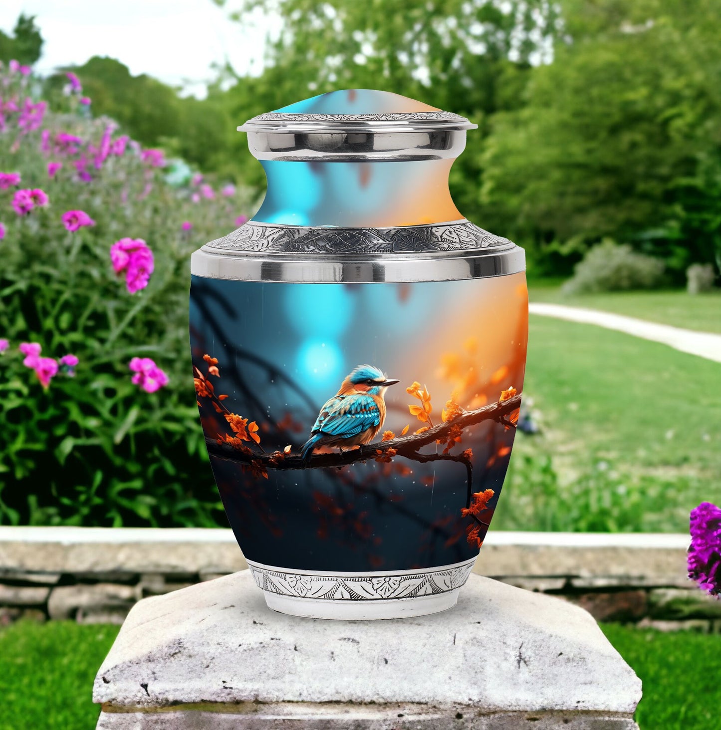 Colorful Sparrow Urn, 3-inch large Aluminium Classic urn