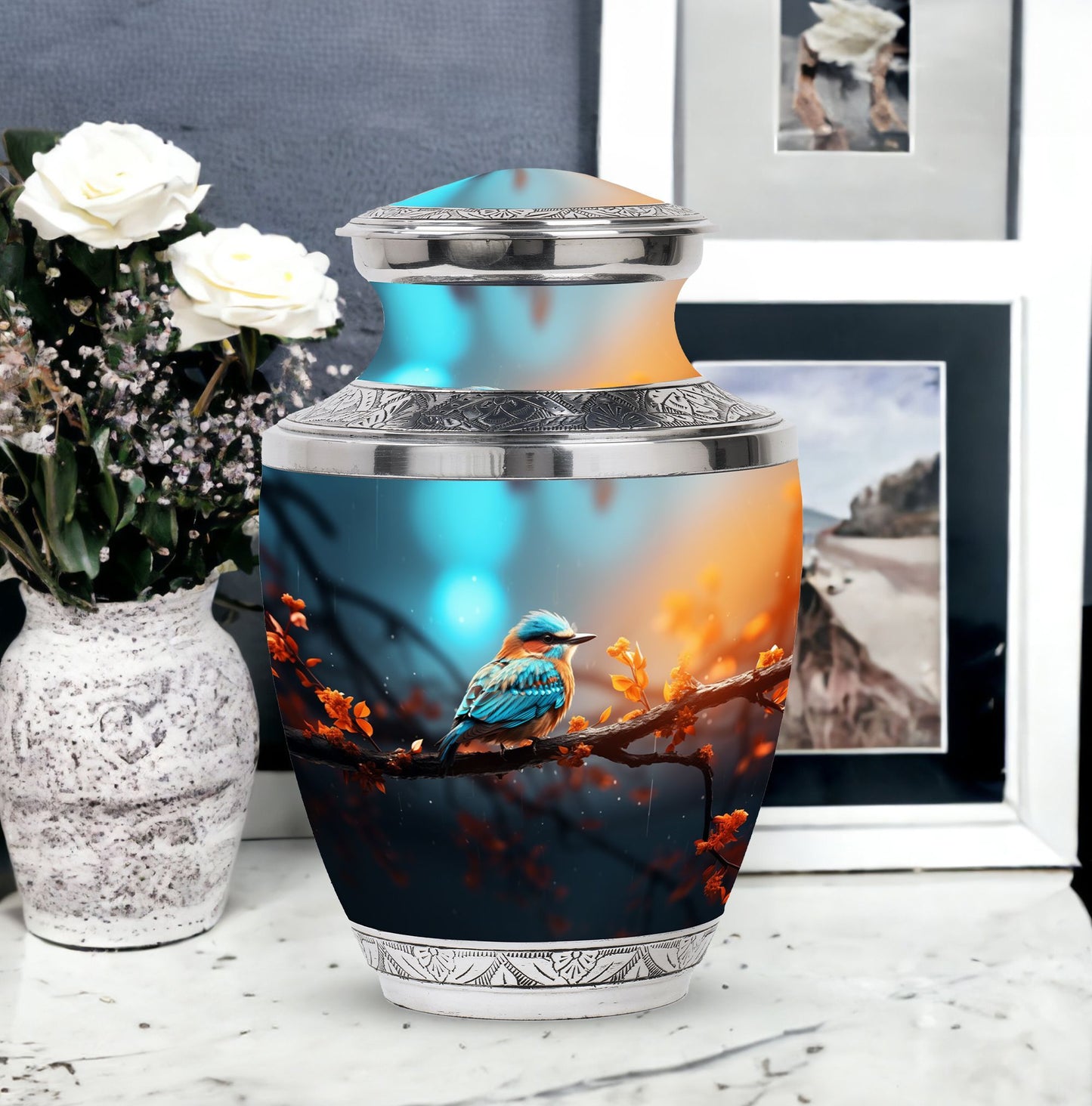 Colorful Sparrow Urn, 3-inch large Aluminium Classic urn