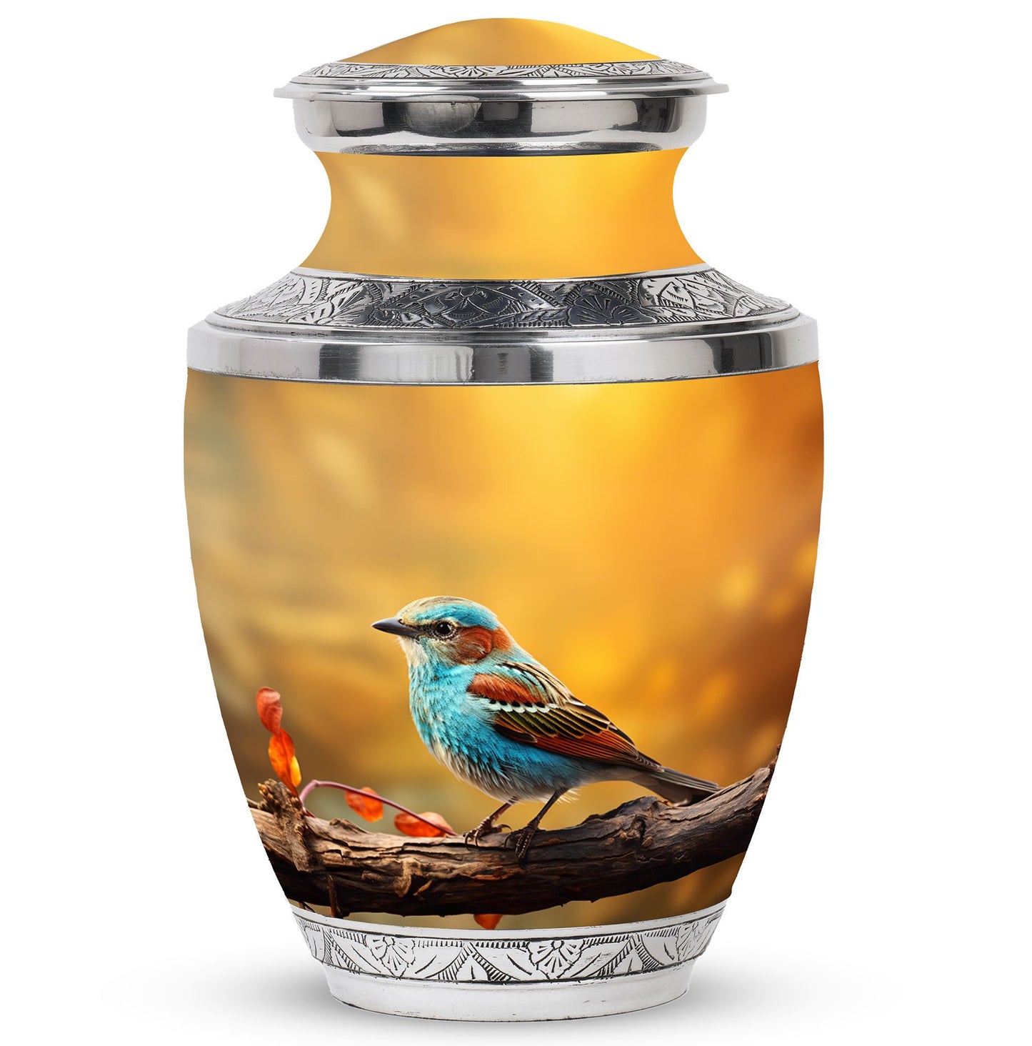 Colorful Sparrow Cremation Urn, Aluminum Large Urn 