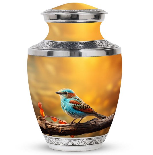 Colorful Sparrow Cremation Urn, Aluminum Large Urn 