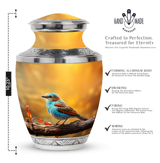 Colorful Sparrow Cremation Urn, Aluminum Large Urn 
