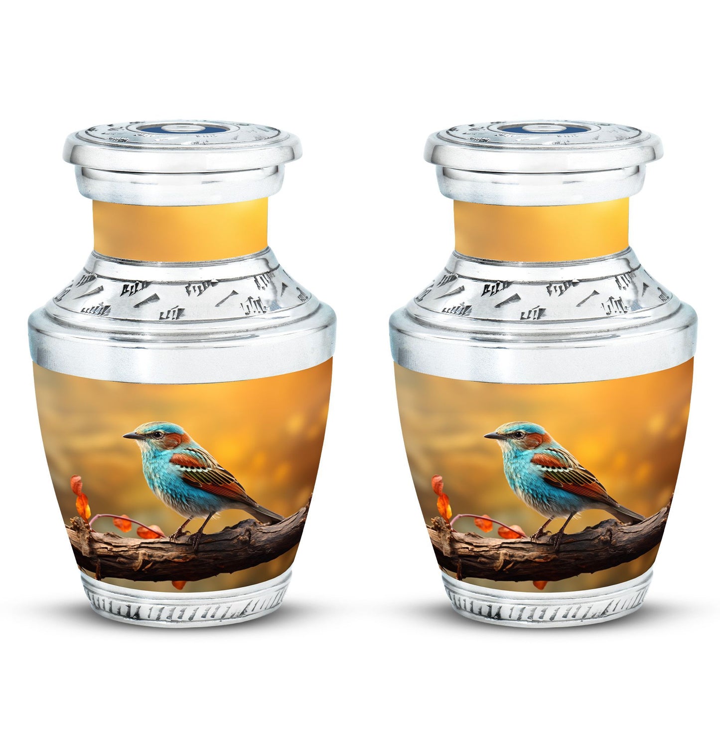 Colorful Sparrow Cremation Urn, Aluminum Large Urn 