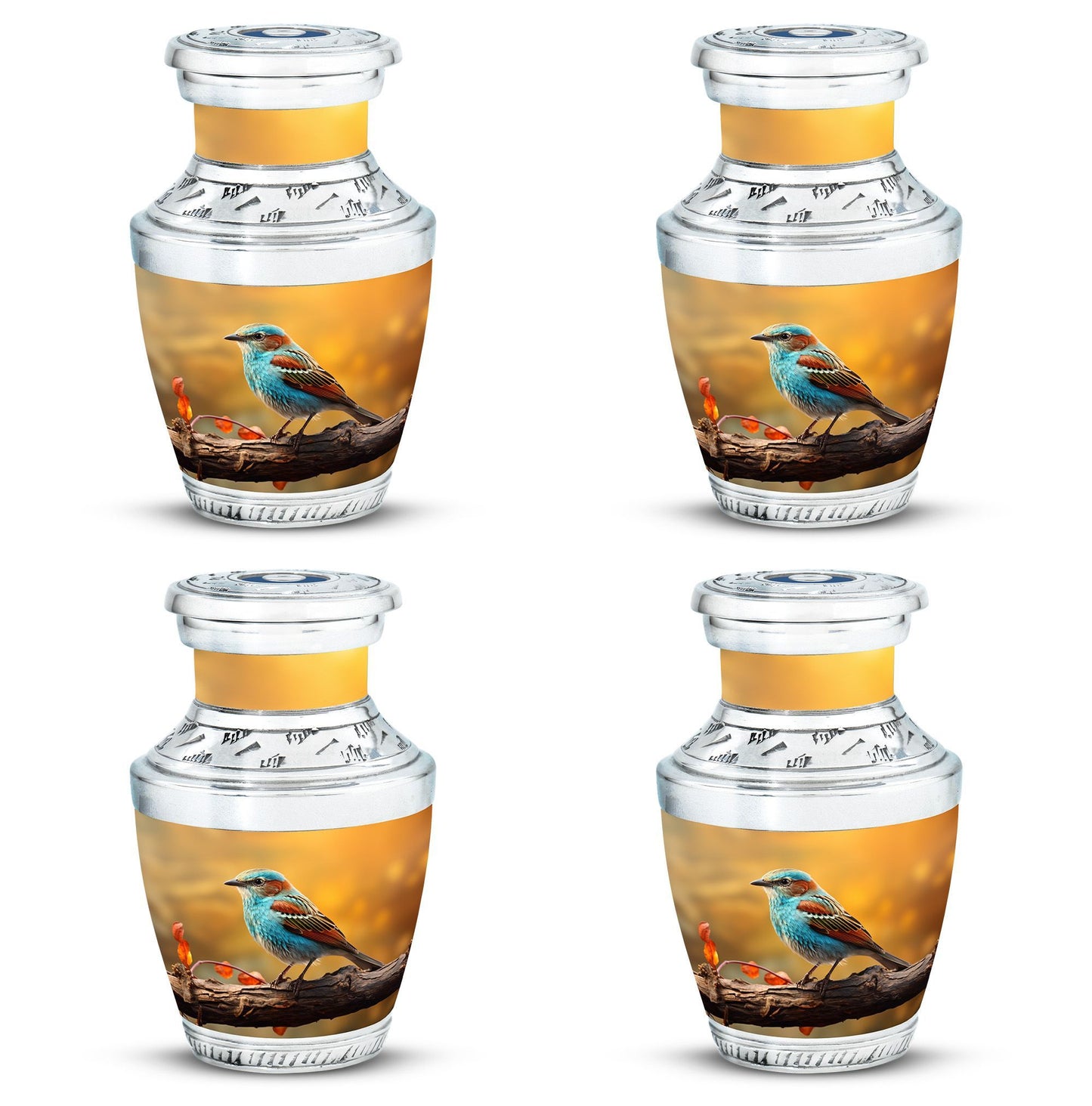 Colorful Sparrow Cremation Urn, Aluminum Large Urn 