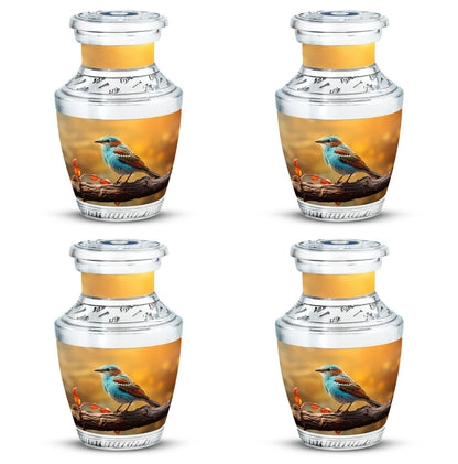 Colorful Sparrow Cremation Urn, Aluminum Large Urn 