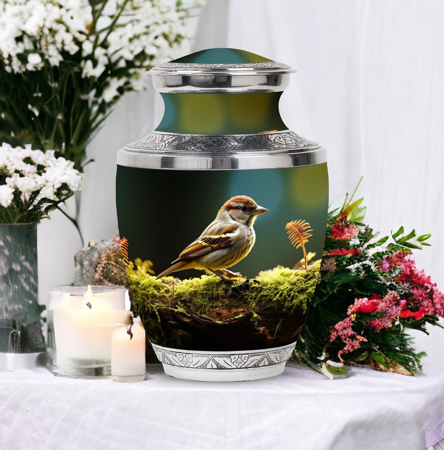 3-inch Classic Aluminium Sparrow Urn for Human Ashes with Personalized Engravings, accompanied with Velvet Pouch