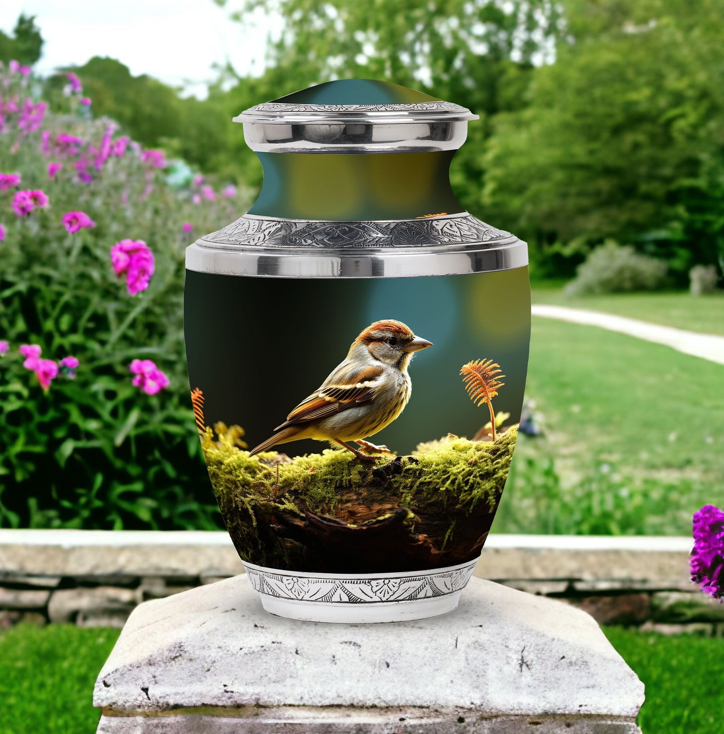 3-inch Classic Aluminium Sparrow Urn for Human Ashes with Personalized Engravings, accompanied with Velvet Pouch