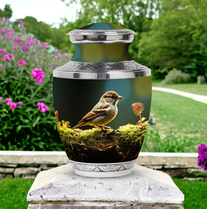 3-inch Classic Aluminium Sparrow Urn for Human Ashes with Personalized Engravings, accompanied with Velvet Pouch