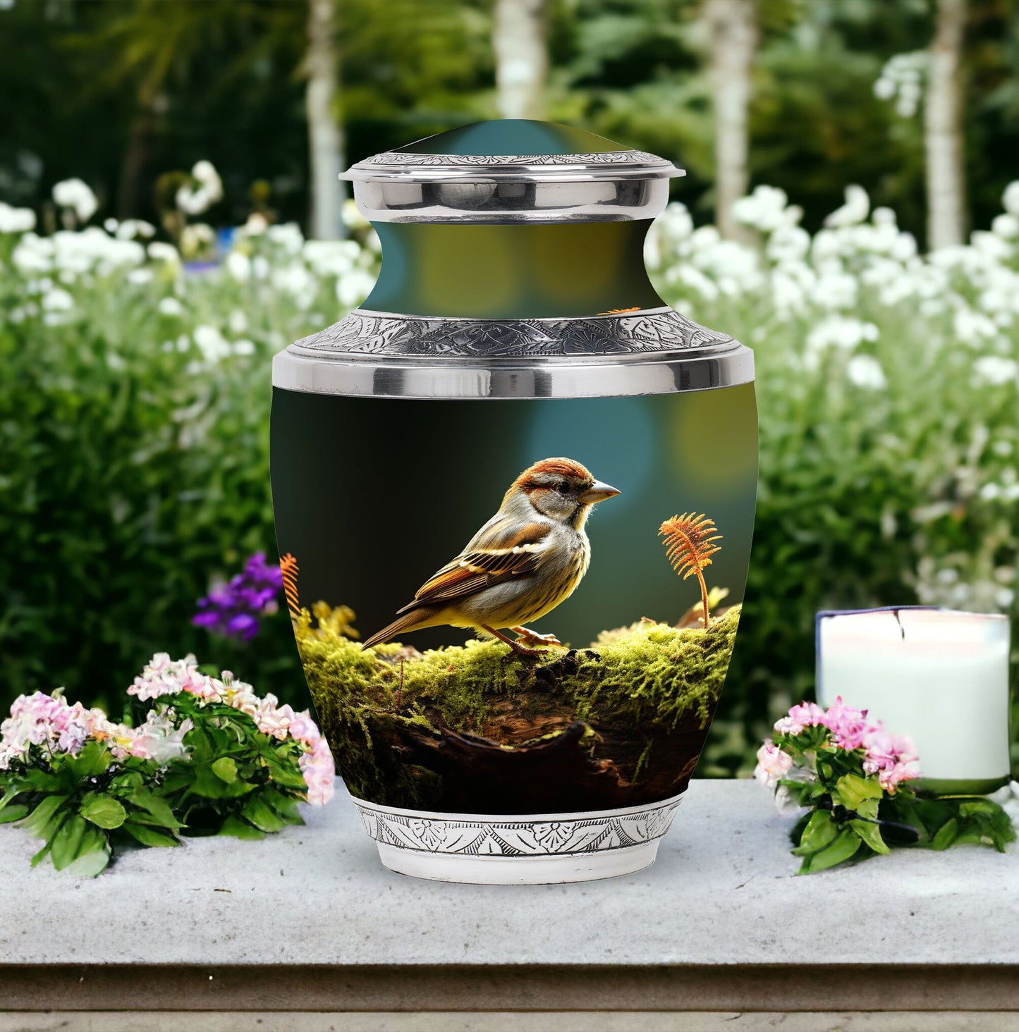 3-inch Classic Aluminium Sparrow Urn for Human Ashes with Personalized Engravings, accompanied with Velvet Pouch