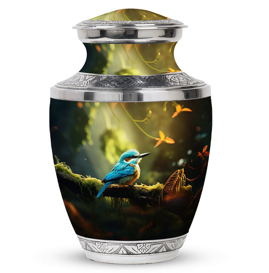 3-inch Blue Sparrow Classic Urn made of Aluminium for ashes.